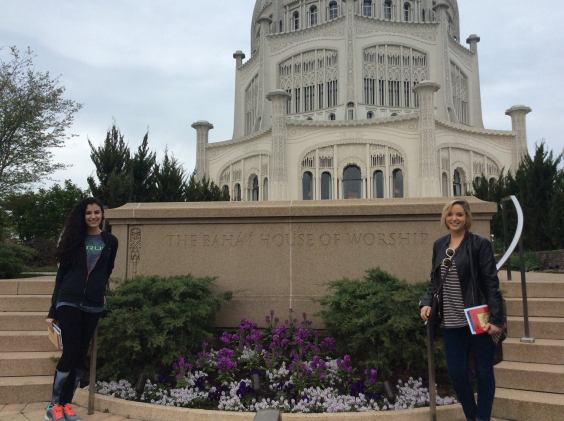 Fellow Interfaith Scholars Shourouk and Nicolette visit the Baha'i Temple in Wilmette, Illinois.